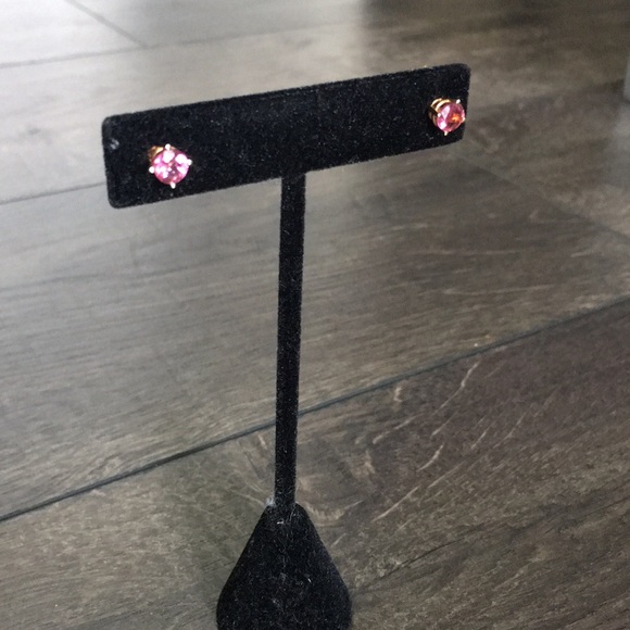 14K Yellow Gold Stud Earrings with Pink Topaz - Picture 2 of 7
